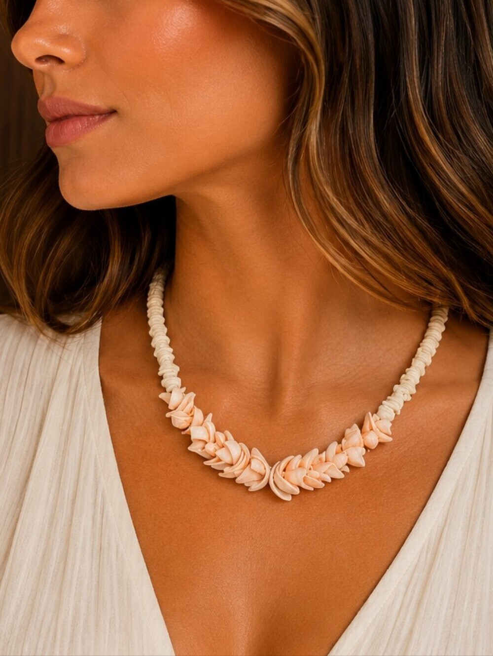 VTG Dainty Pink Puka Shell Surfer Mermaidcore Collar Necklace